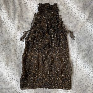 Passport Leopard Halter Top With Ruffle Neck Med